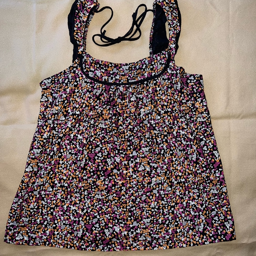 Volcom "Ditzy Dazed" Top - Black Floral Print - Flowy/Airy - Y2K - Junior's XL